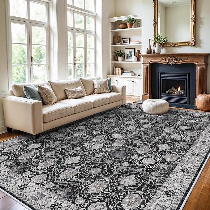 Vintage 10x14 Washable Area Rug: Large Living Room Rugs Indoor Soft Stain