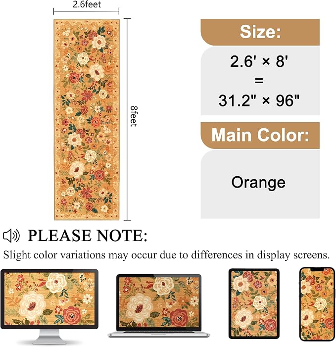 DUKINO Runner Rug, 2.6x8 Kitchen Rug