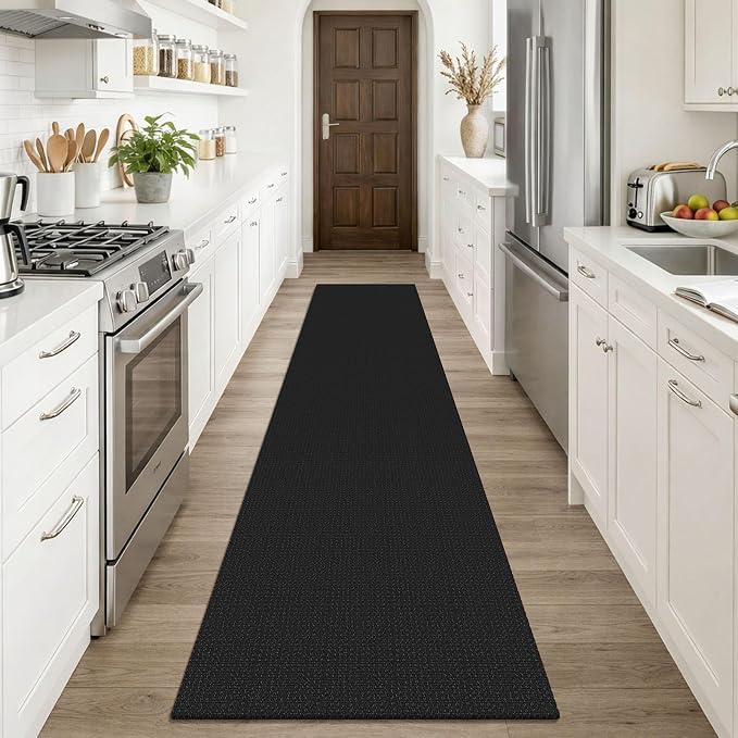 KOZYFLY Black Runners Rugs for Hallway 2x10, Washable Runner Rug, Woven Non