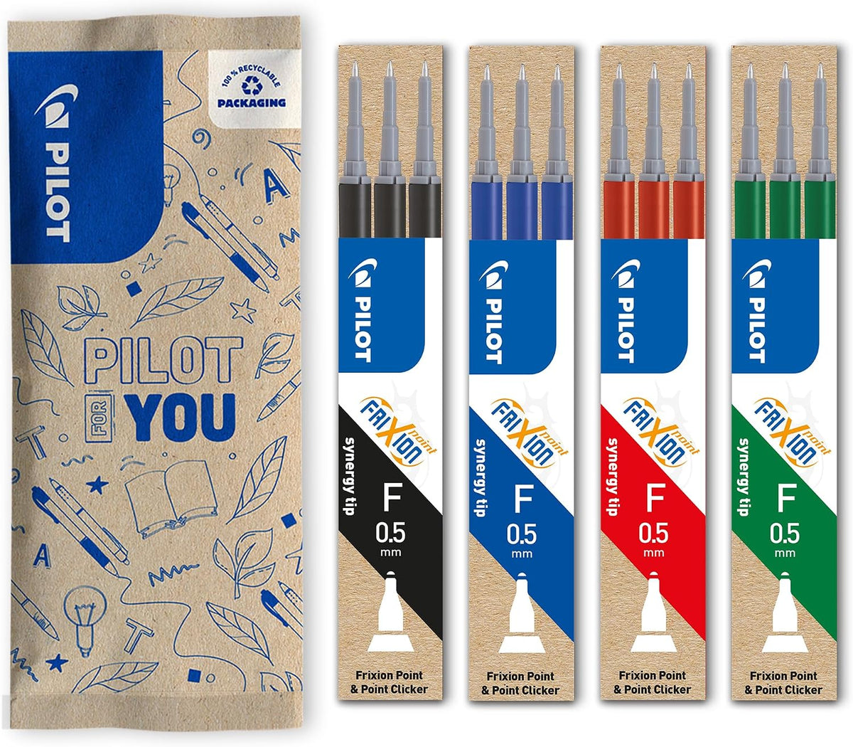 PILOT - 4 Cases of 3 FriXion Refills for Erasable Pens Compatible with FriXion Point and FriXion Point Clicker - Blue Black Red Green - Fine Tip