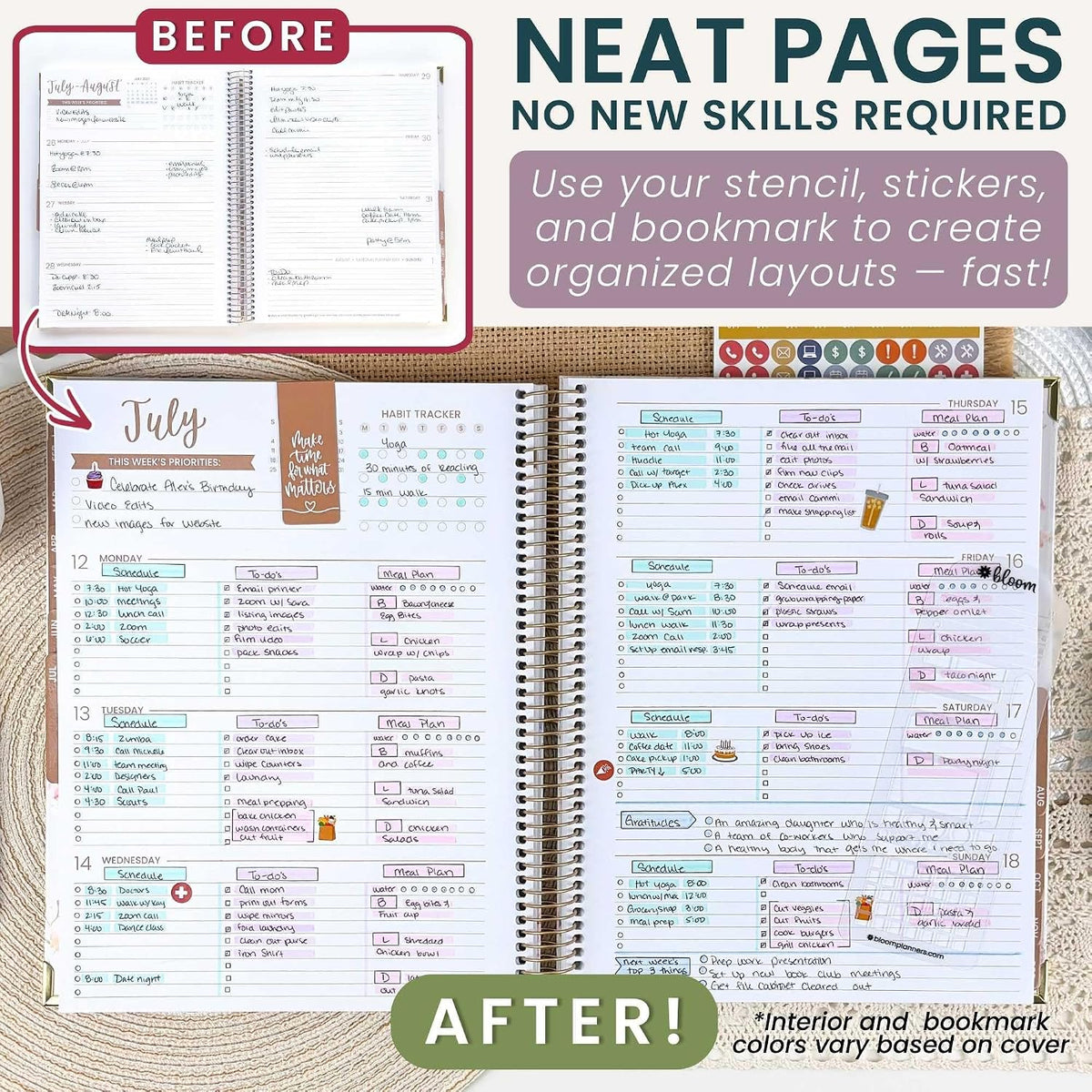 bloom daily planners 2027 HARDCOVER Planner & Stencil - 8.5” x 11" Calendar Year (January - December) Task Goal Planner for Women - Monthly & Weekly Inspirational Agenda Book with Stickers - A New Day