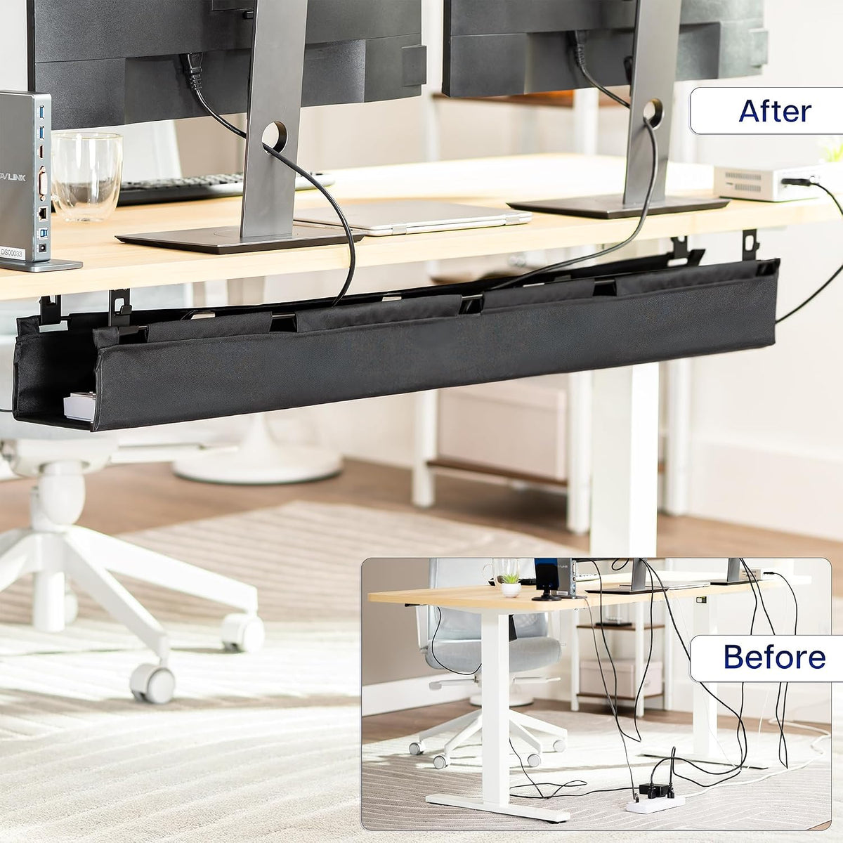VIVO Black Screw-on 47 in Fabric Cable Management Tray, DESK-AC47F-S