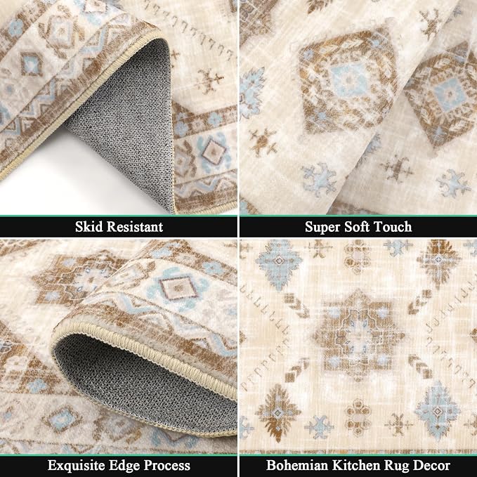 HEBE Boho Kitchen Rug Sets 3 Piece