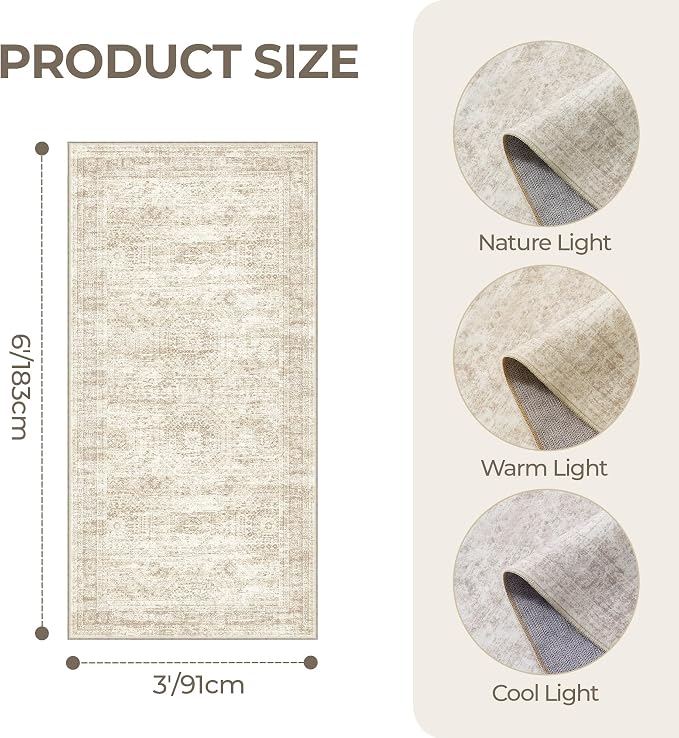 3x6 Runner Rug Non Slip, Thin Entryway Washable Rug