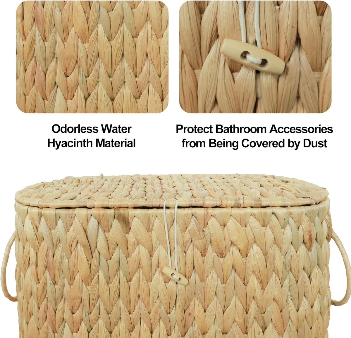 Coeusy Toilet Paper Basket with Lid,Wicker Basket for Bathroom Organizers and Storage,Holds Up to 6 Mega Rolls, Decorative Hand-Woven Rattan Bathroom Decor Accessories,Natural Water Hyacinth