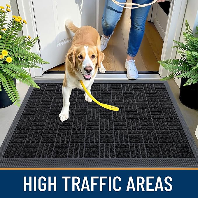 OLANLY Front Door Mat Outside Entrance 59x23, Heavy Duty Sturdy Natural Rubber