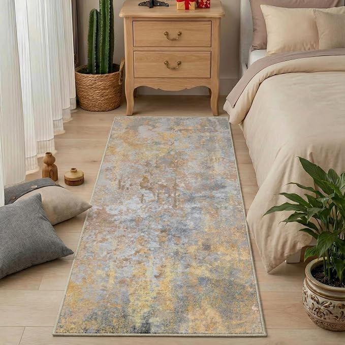 2x5 Beige Gold Rug Runners for Hallways Kitchen Non Slip Washable Entryway