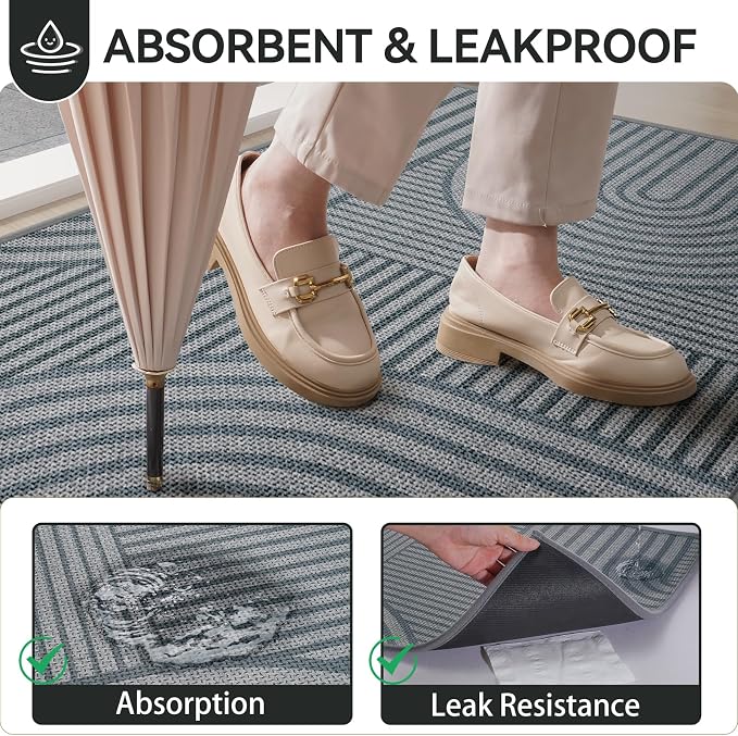 Front Door Mat 24''x35'', Absorbent Dirt Resist Washable Non Slip Low-Profile