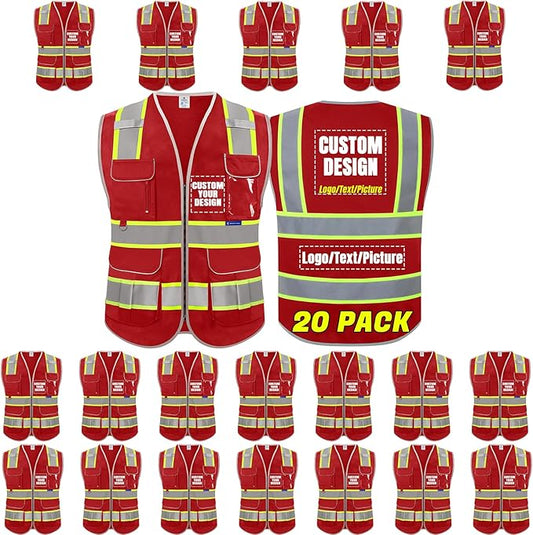 BeautyWill Custom Logo 10 Pockets Safety Vest Class2 ANSI Certified High Visibility Reflective Vest
