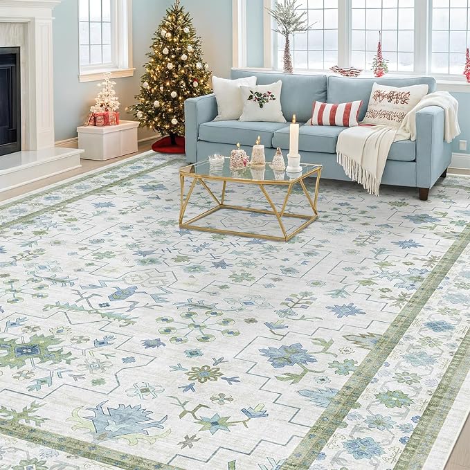 Hazo Haus Blue and Green Living Room Rug 8x10