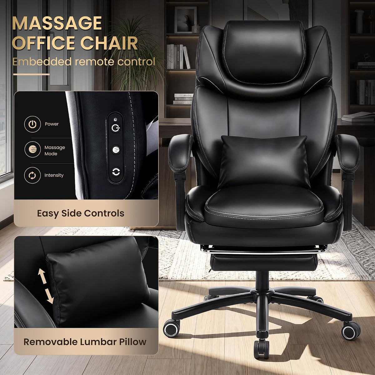 COLAMY Executive Office Chair with Heat Massage, Footrest & Lumbar Support