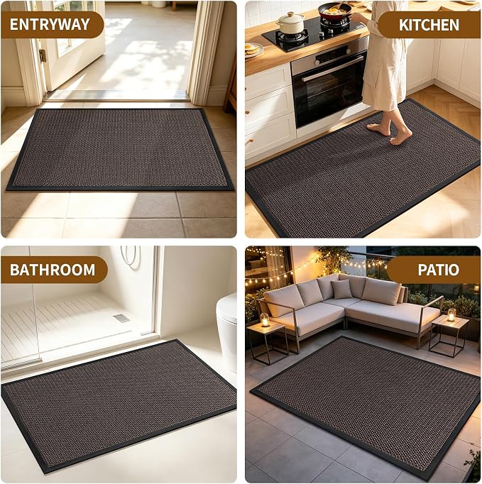 Front Door Mat, Heavy Duty Non-Slip Rubber Dirt Trapper, Quick-Dry Low-Profile