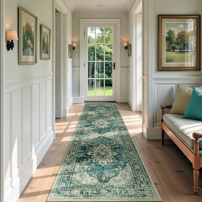 RELEANY Area Rugs Runner 3'x9' Washable Non-Slip, Floral Vintage Distress