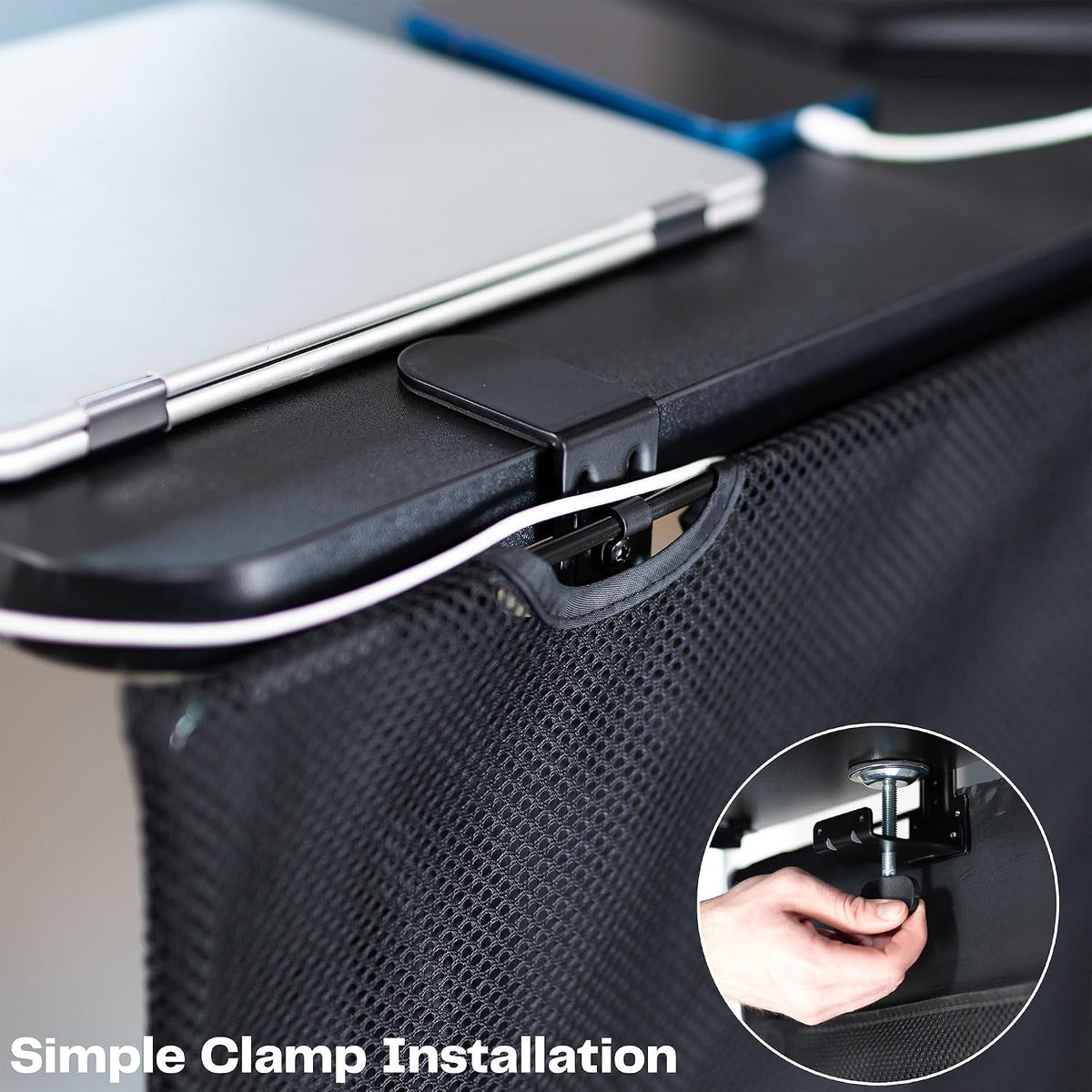 VIVO Black Clamp-on 48 inch Desk Cable Management Sleeve, DESK-SKIRT-48P