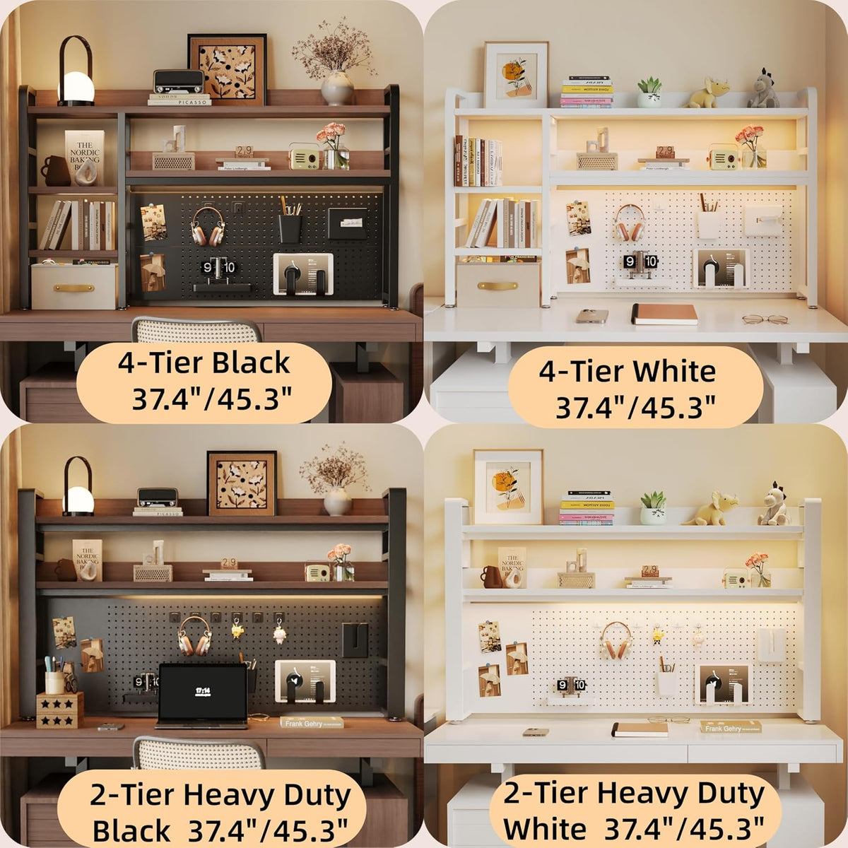 Desktop Hutch Bookshelf, 2-Tier Metal Desk Shelf for Top of Desk