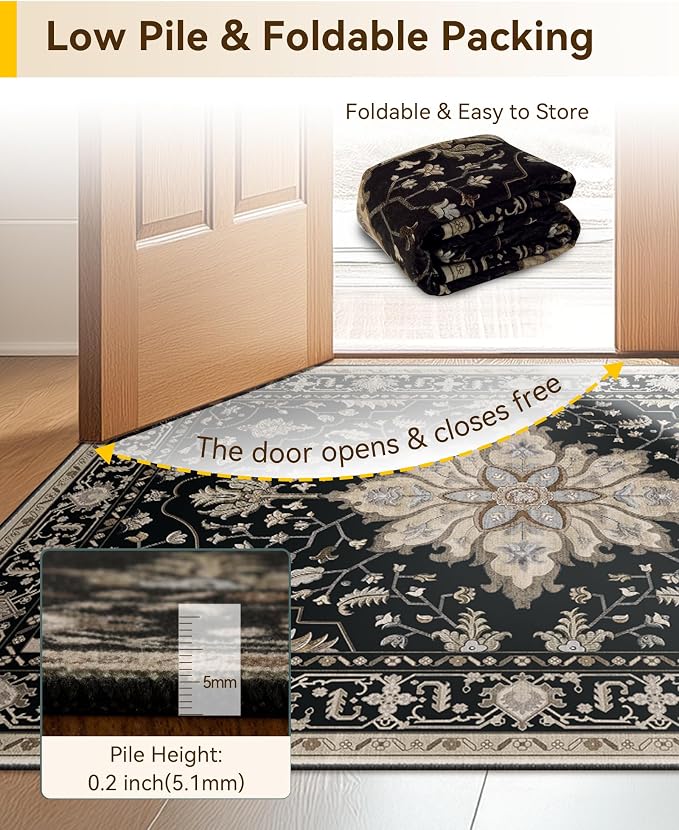 RELEANY Area Rugs 4'x5' Washable Non-Slip, Floral Vintage Distress Medallion