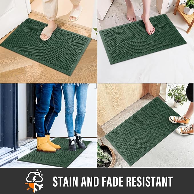 HIYARD Sturdy Front Door Mat, Absorbent Muddy Dirt Resist Welcome Door Mats
