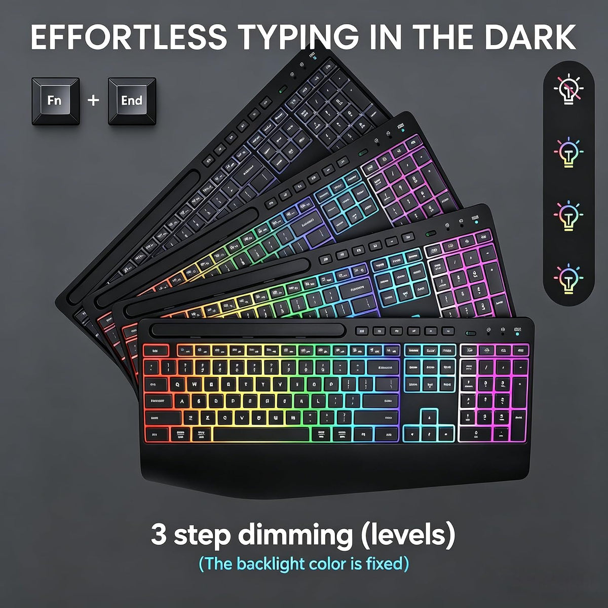 Wireless Keyboard and Mouse Combo - Dual System RGB Backlit Mouse and Keyboard,2.4G Rechargeable,Full-Sized Ergonomic Silent Design with Phone Holder for Windows Mac PC Laptop (Black-V3)
