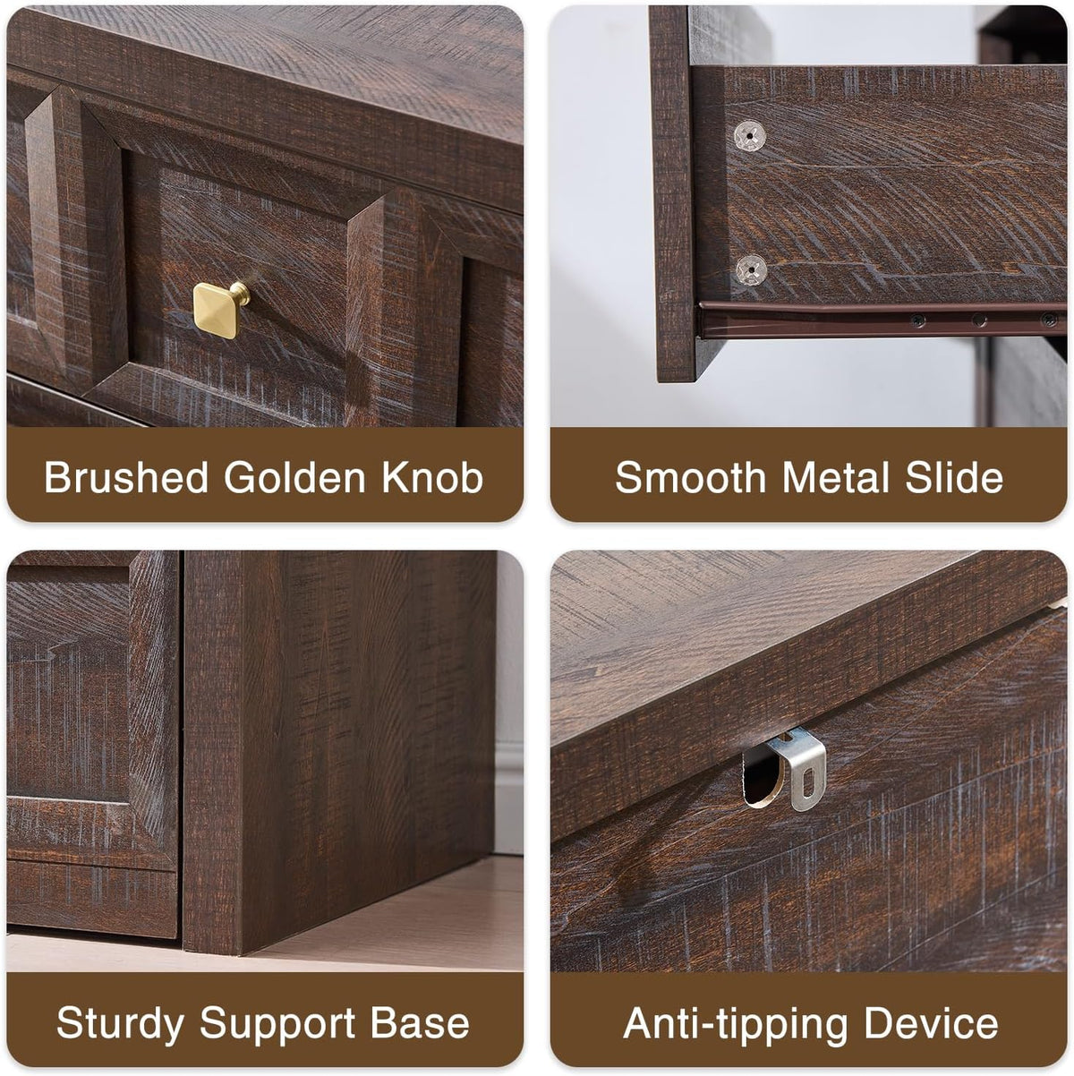 5 Drawers Dresser for Bedroom, 45.7" Tall Large Dresser & Chests of Drawers with Metal Handle, Clothes Storage Organizer w/Natural Texture for Bedroom, Brown