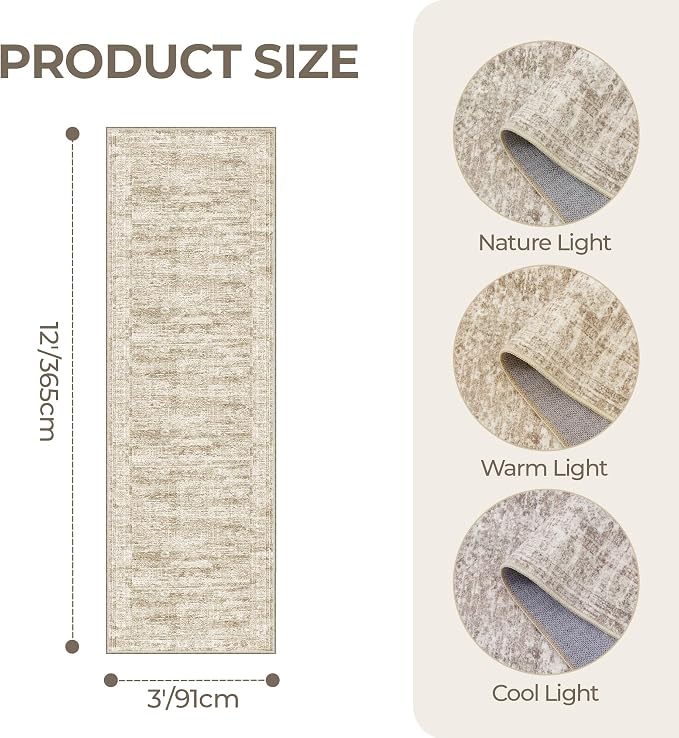3x12 Runner Rug for Hallway, Non-Slip Long Bathroom Rugs Runner for Kitchen