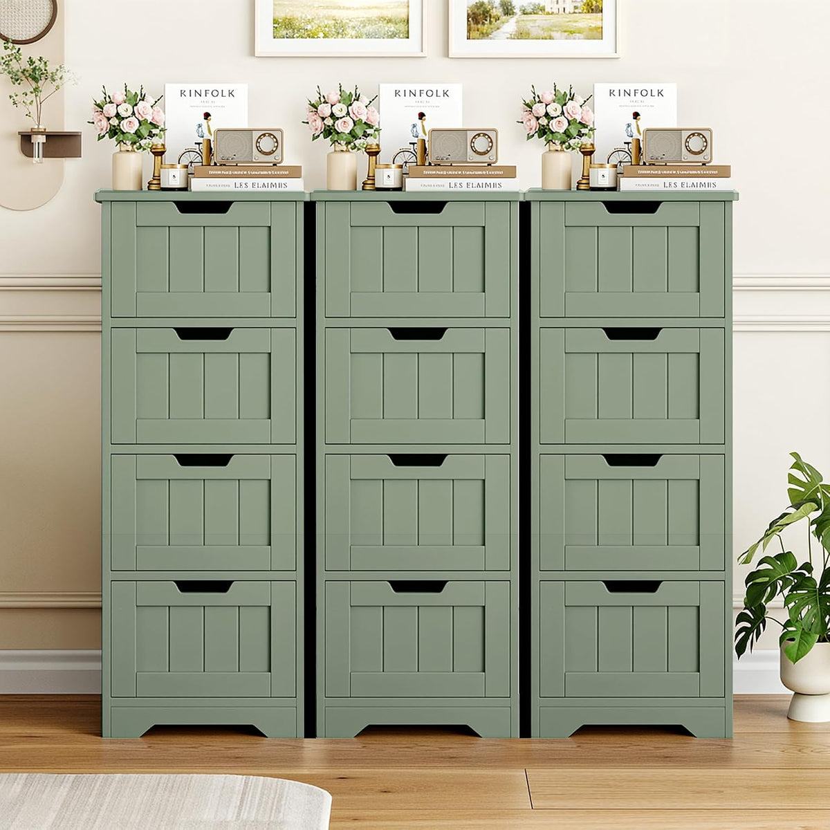 FOTOSOK Bathroom Storage Cabinet Set of 2, Bathroom Cabinet with 4 Drawers