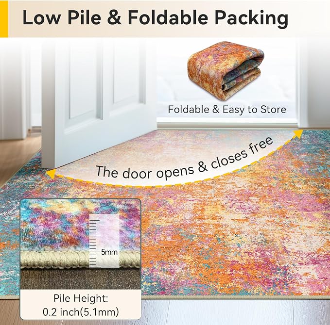 RELEANY Washable Area Rugs 3'x5' Non-Slip Modern Abstract Soft