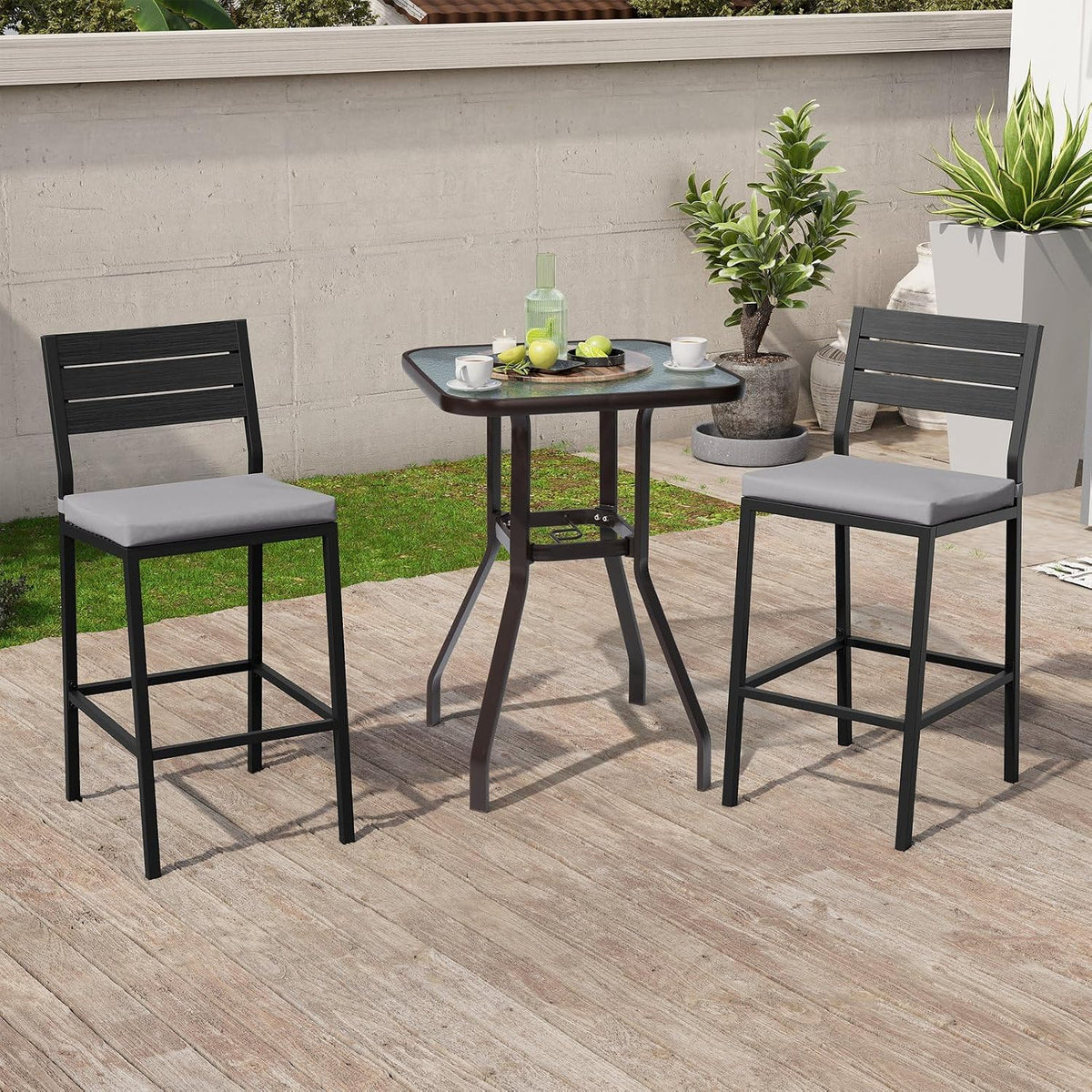 26.8"Outdoor/ Indoor Counter Height Bar Stools Set of 2 with Backrest