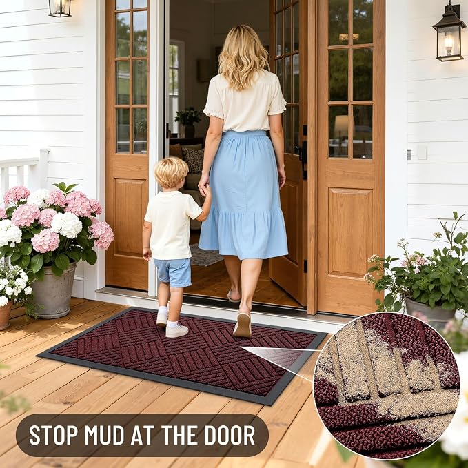 OLANLY Front Door Mat Outside Entrance 33x21, Heavy Duty Sturdy Natural Rubber