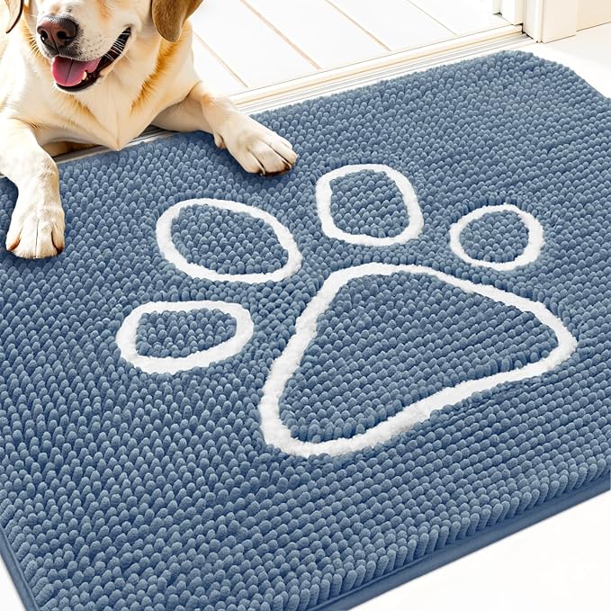 OLANLY Dog Door Mat for Muddy Paws 32x20, Paw Print Design, Absorbs Moisture