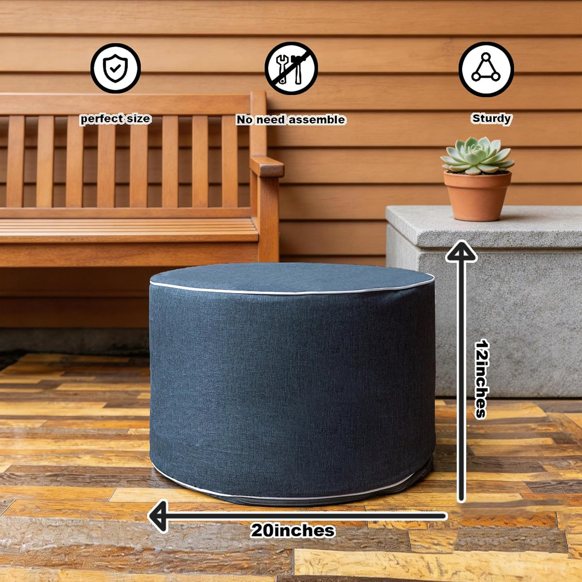 Outdoor Ottoman for Patio, Navy, Outdoor Pouf Footstool,20x12In