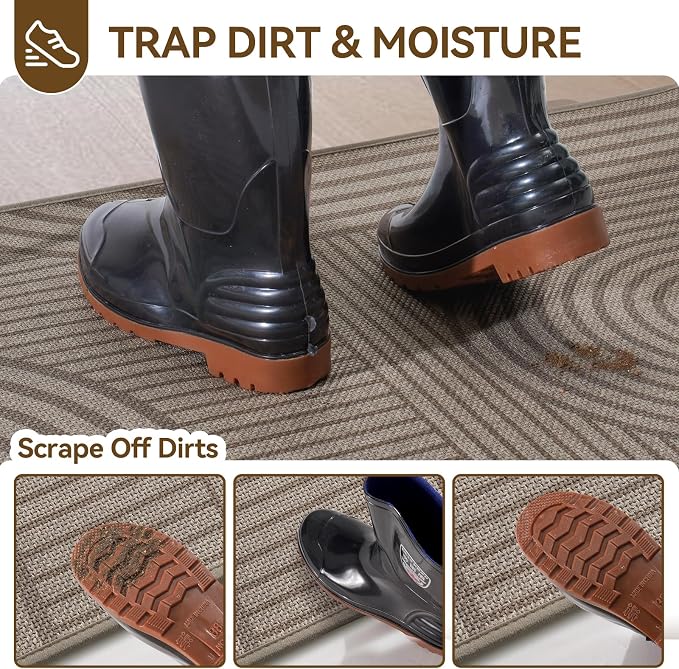 Front Door Mat 17''x30'', Absorbent Dirt Resist Washable Non Slip Low-Profile