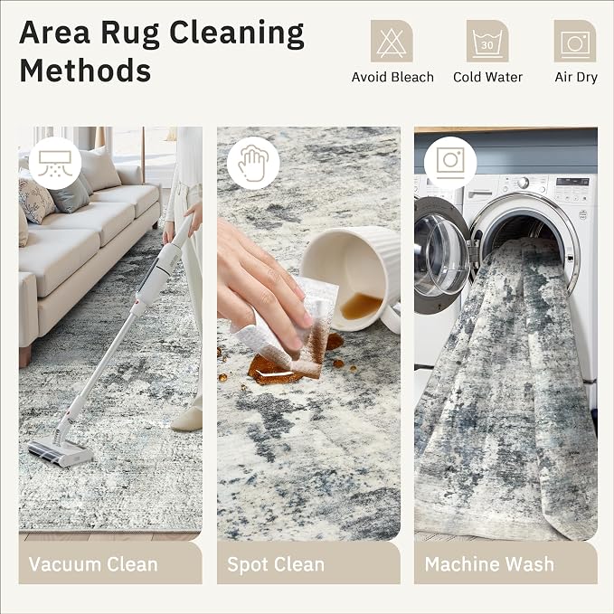 Soalmost Abstract Rug 5x7 Machine Washable Area Indoor Grey Low Pile Non-Slip