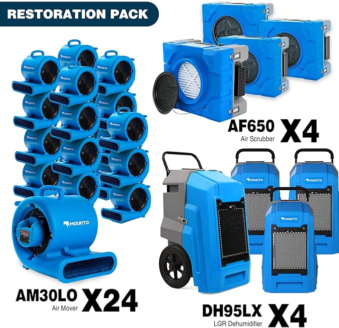 MOUNTO Water Damage Restoration Combo Package Deals (24xAir Mover, 4x Air Scrubber, 4x LGR Dehumidifiers)