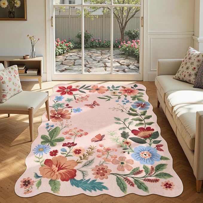 Lahome Floral Washable Rugs, 4X6 Pink Rugs