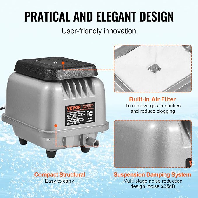 VEVOR Linear Air Pump, 90L/Min Air Flow Septic Aerator Pump, Aeration System