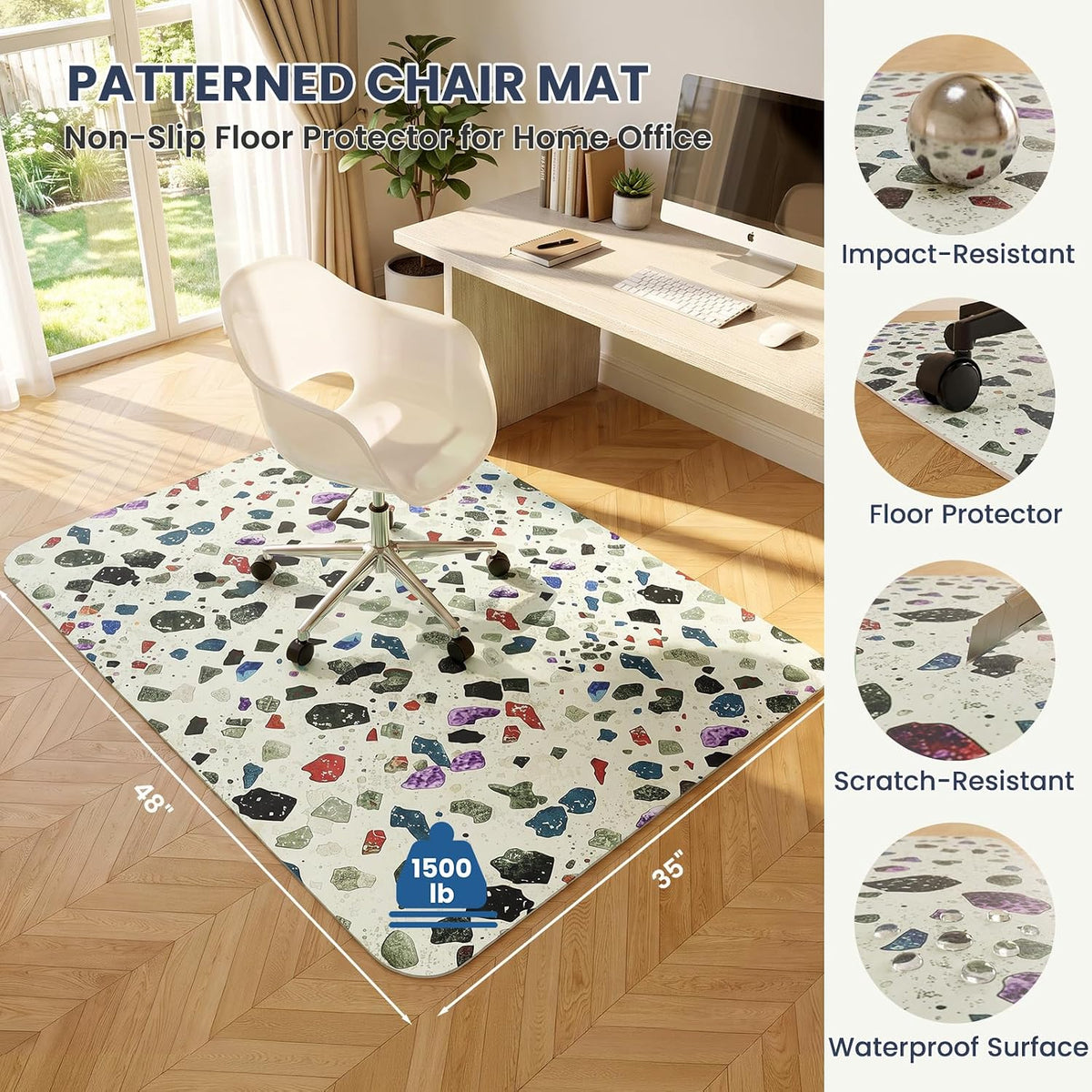 Office Chair Mat for Carpet Patterned PVC Non-Slip “35x48” Hardwood Floor