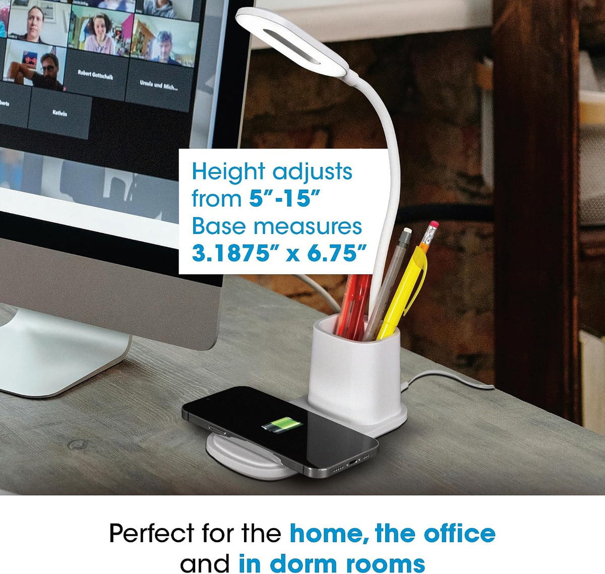 OttLite Organizer LED Desk Lamp with Wireless Charging, White