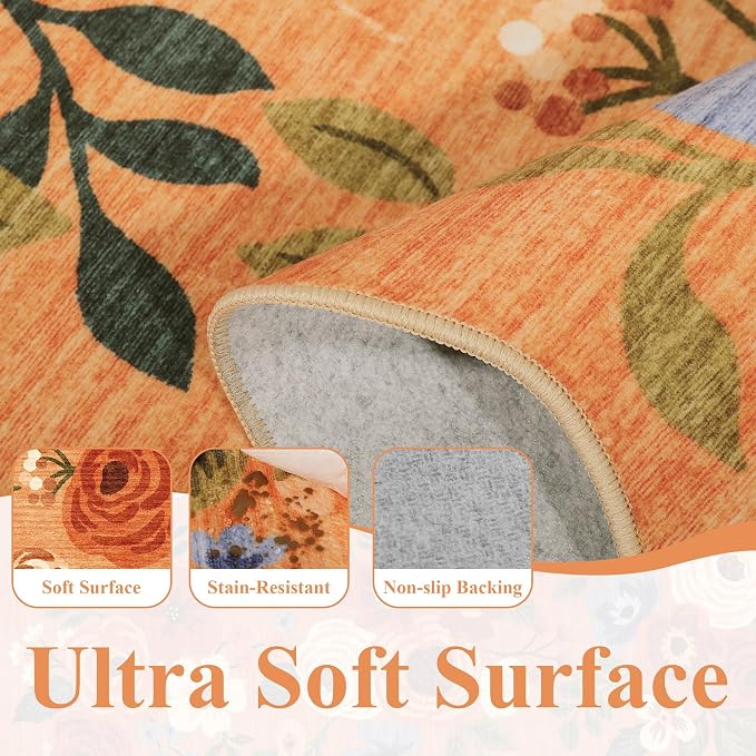 DUKINO 6x9 Area Rug, Floral Washable Rugs