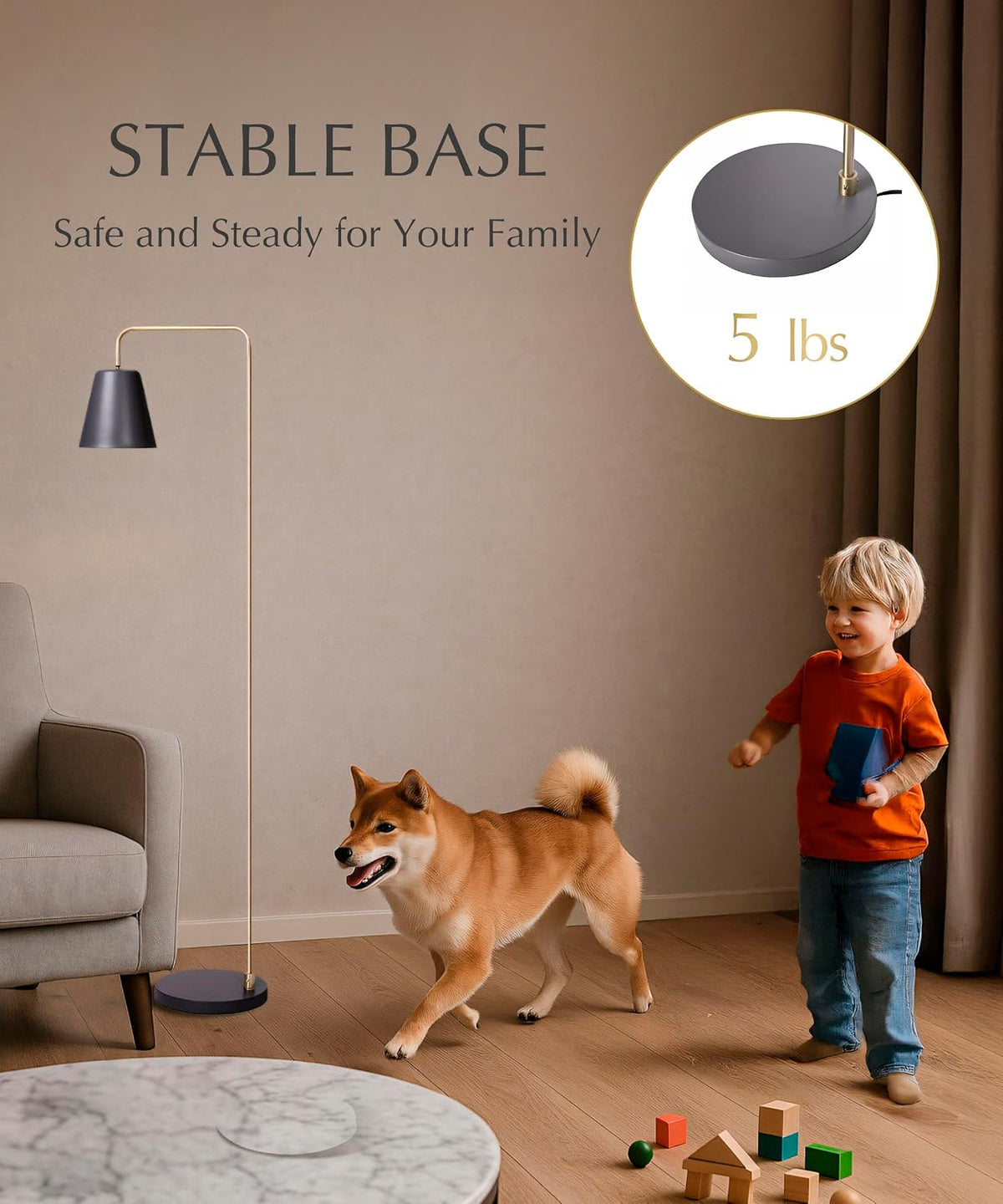 HarvestLand Steady Floor Lamp, Reading Lamp for Living Room, Grey Brass