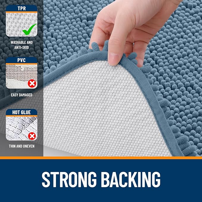 OLANLY Bathroom Runner Rugs 47x20, Soft Absorbent Chenille Bath Rugs, Rubber