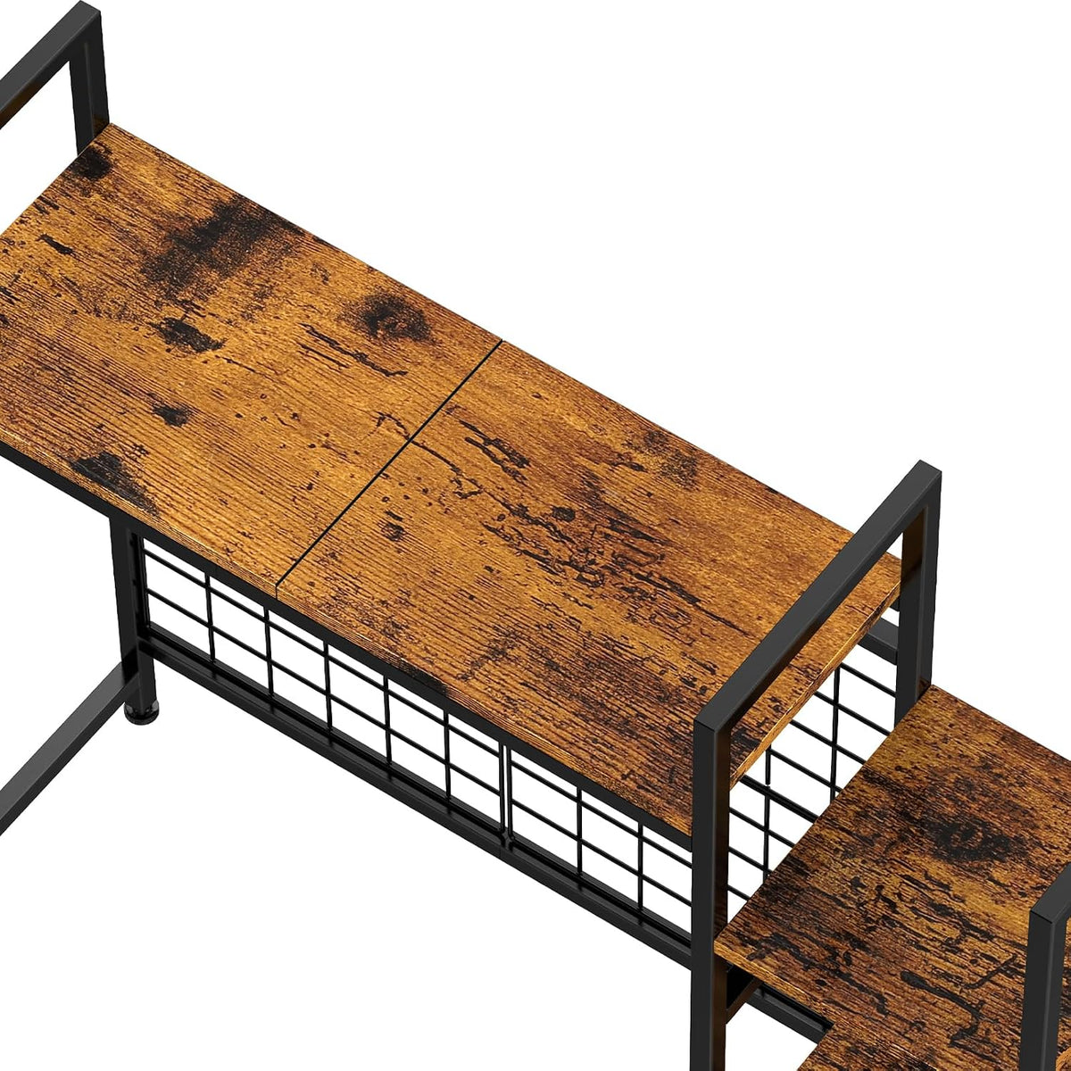 YBING Desk Shelf for Top of Desk Hutch - 4 Tier Computer Bookcase, Brown Wood Desktop Display Storage Rack Organizer for Home Office, Dorm