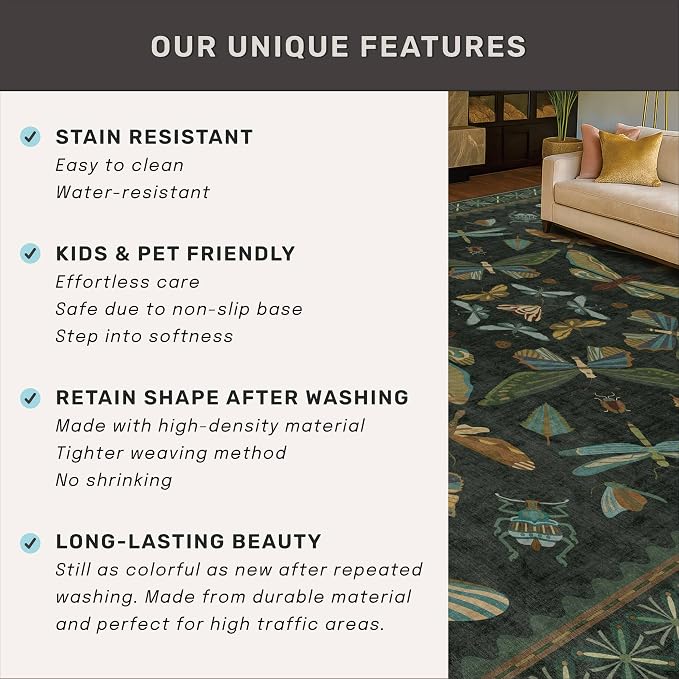 Washable Insect 2x8 Long Runner Rug