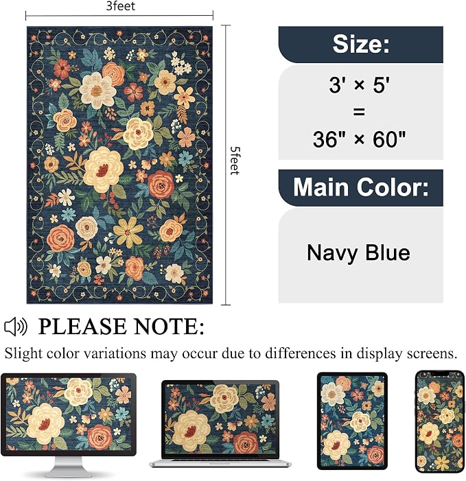 DUKINO 3x5 Area Rug, Floral Rugs