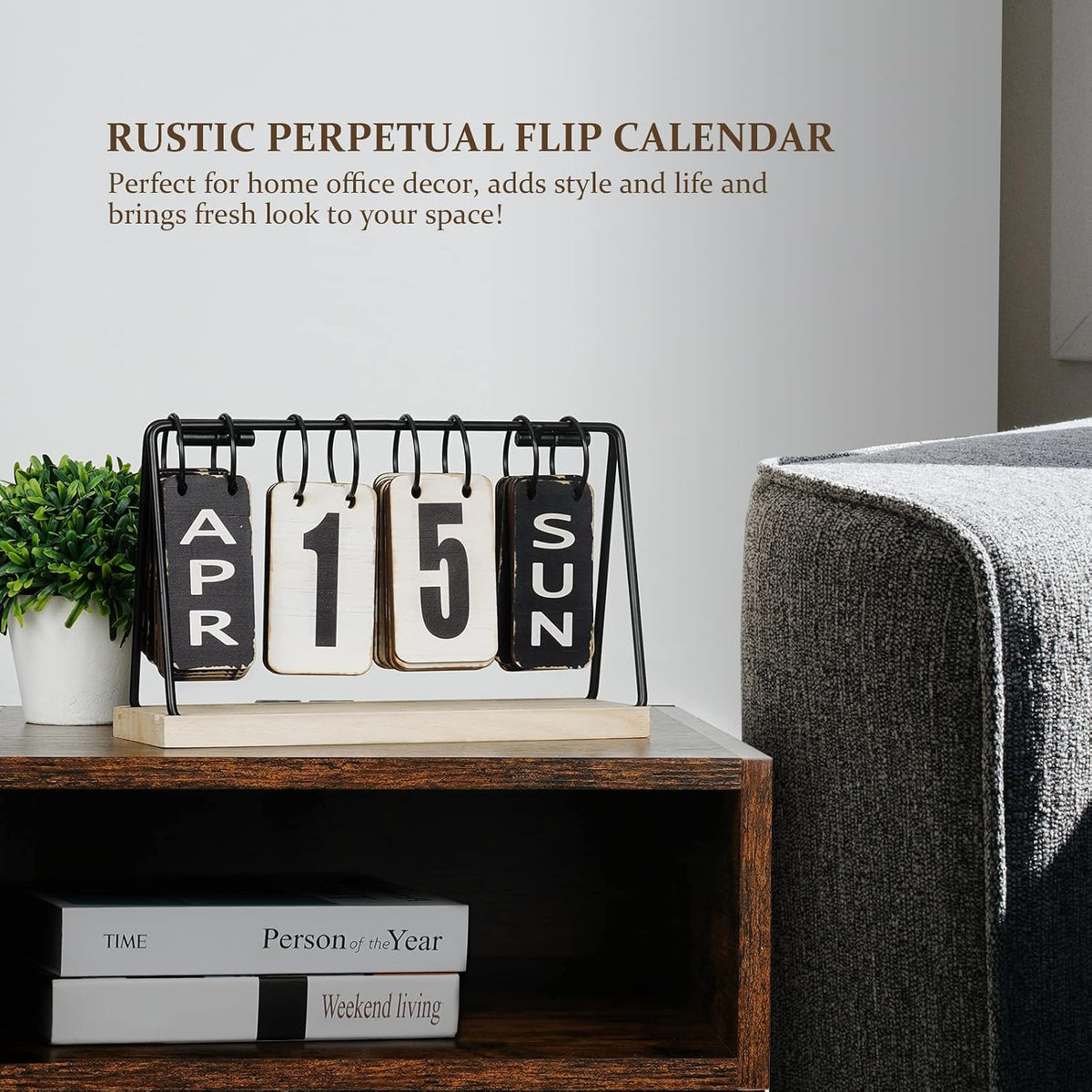 Wooden Desk Calendar 2025 2026 Standing Flip, Vintage Perpetual Flip Calendar with Large Display, Daily Desktop Calendar Rustic Farmhouse Desk Accessories for Home Office Decor, Foldable,Reusable Yearly