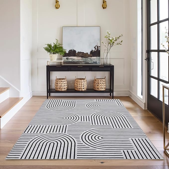 Washable Rug 4x6 Area Rugs for Living Room, Abstract Rug for Bedroom, Soft