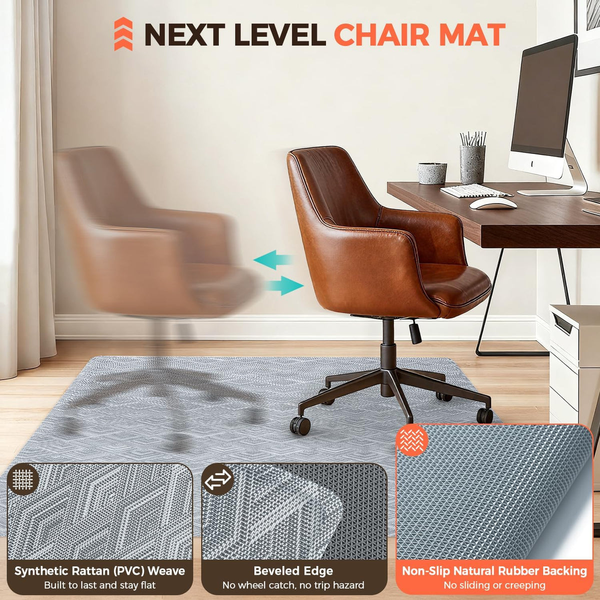 BAGAIL Office Chair Mat for Hardwood Floor, 35"x47" Heavy Duty Computer Chair Mat - Fast Flat & Smooth Glide - Non-Slip Desk Chair Floor Protector for Home Office - Gray Diamond