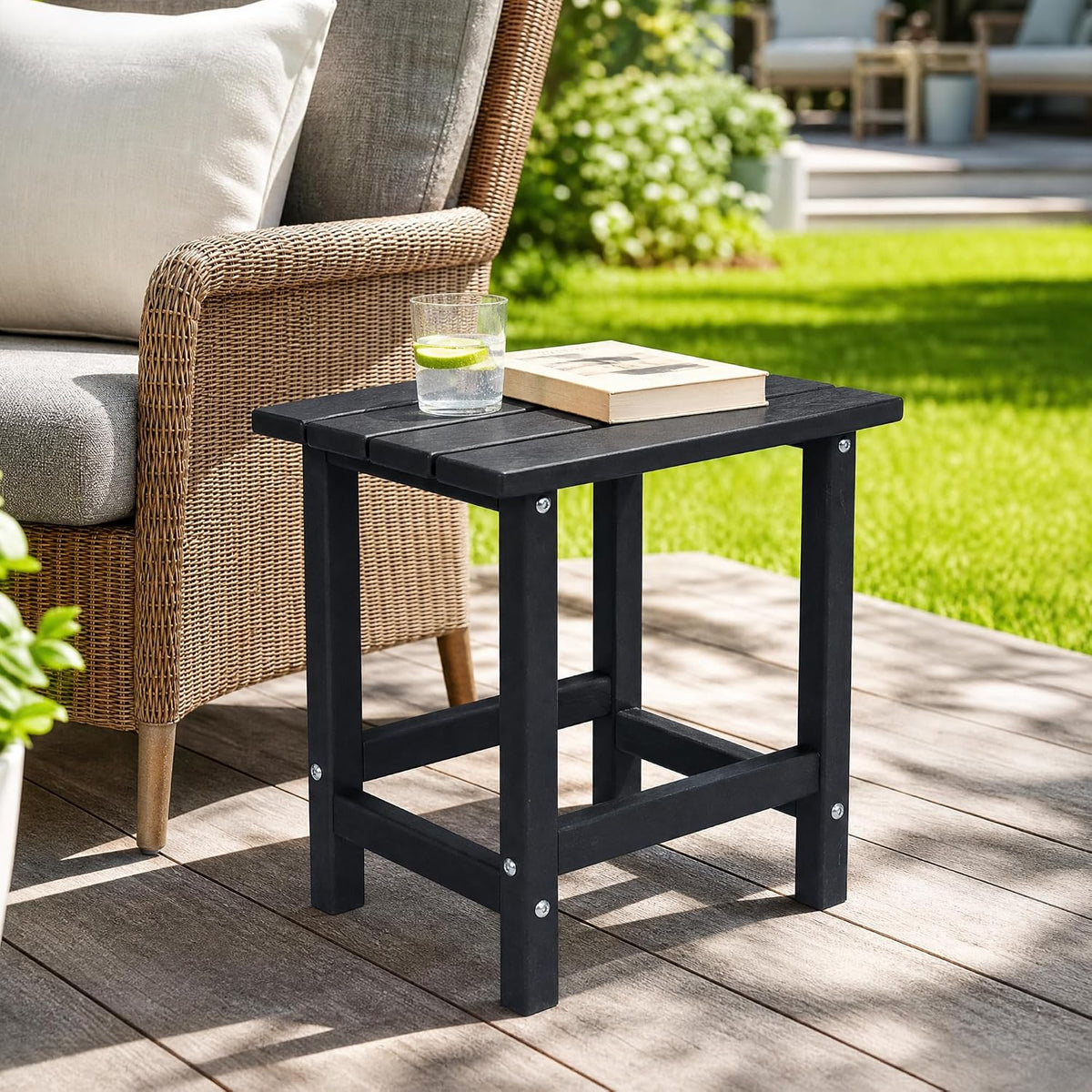 Waterproof HDPE Shower Stool, Side Table for Patio Conversation Set, Black
