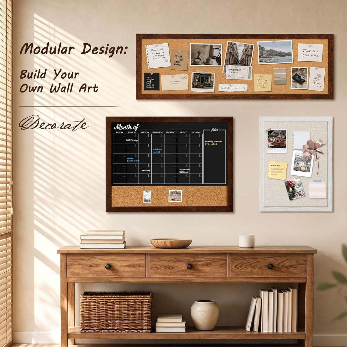 DOLLAR BOSS Narrow Linen Bulletin Board 36"x12" Long Cork Board, Brown