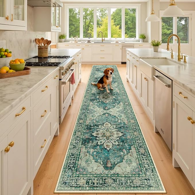 RELEANY Area Rugs Runner 2'x10' Washable Non-Slip, Floral Vintage Distress