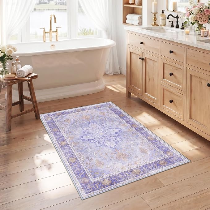 RELEANY Area Rugs Small 2'6"x4' Washable Non-Slip, Floral Vintage Distress